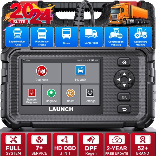 Launch CRP129 HD Heavy Duty Truck Scanner with 7 Reset Function OE-Level Full System Diagnostic DPF Regeneration & Speed Limited Adjust